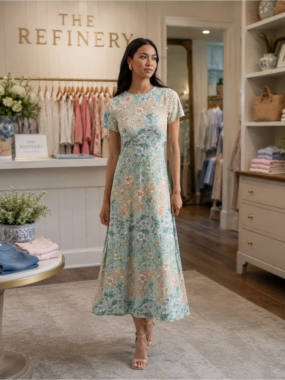 Smith & Quinn The Celine Dress - Basil Daisy Floral Print Women's $188 New